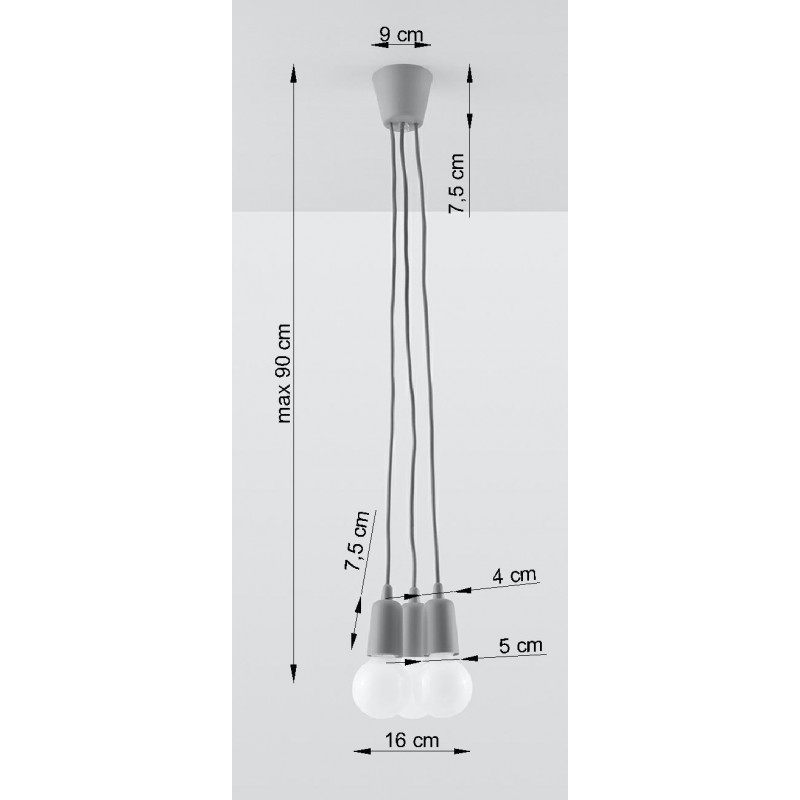 Lampa wisząca DIEGO 3 szara