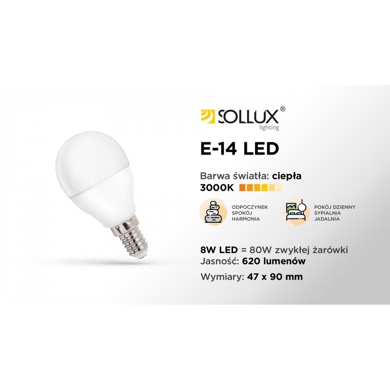 Żarówka LED E14 3000K 8W 620lm [WOJ+14215]