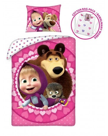 Pościel bawełna 140x200+1p70x90 Masza i Niedźwiedź serca